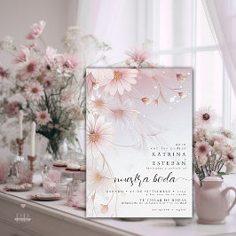 Convite Margaritas rosas acuarelas de segueño