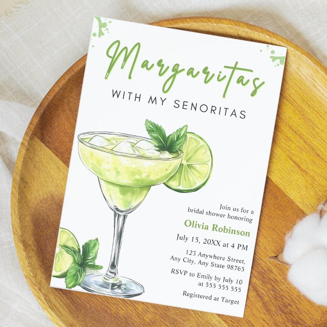 Convite Margaritas with my Senoritas  Bridal Shower (Green Cocktail Margaritas with my Senoritas Bridal Shower Invitation  )