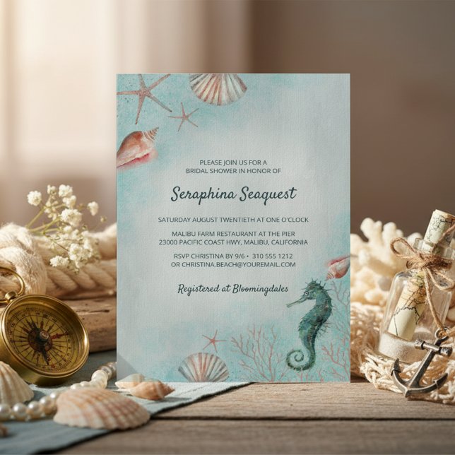Convite Margem | Banho de Azul Conchas de Casamento (Criador carregado)