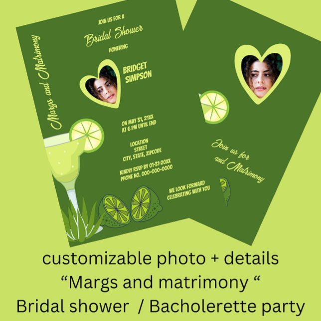 Convite margem verde sage e retrato de noiva matrimonial (sage green Margs and matrimony bridal shower invitation)