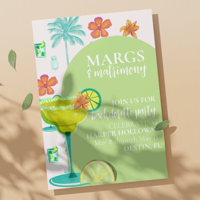 Convite Margs e Matrimônio Festa Verde de Despedida de Sol (Get the party started with our Margs & Matrimony bachelorette party invitations! )