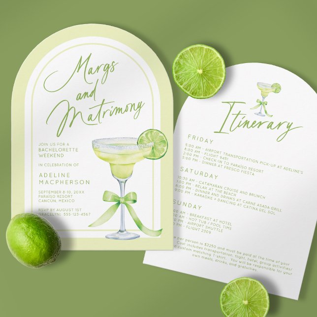 Convite Margs E Matrimony Bachelorette Weekend (Front & Back | Shown on a 5" x 7" invitation with an Arch Corner Style.)