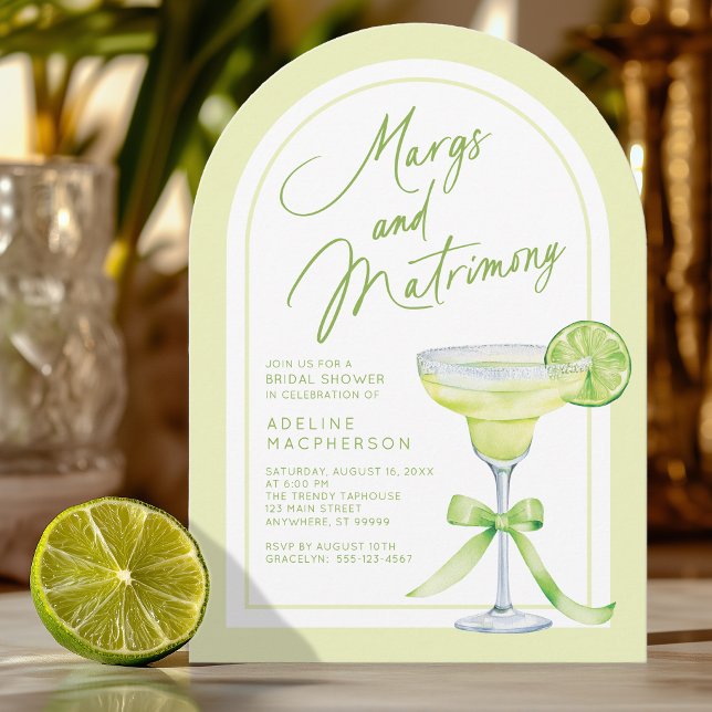 Convite Margs E Matrimony Chá de panela (Shown on a 5" x 7" invitation with Arch Corner Style)