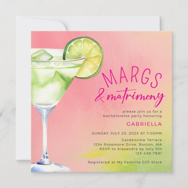 Convite Margs e Matrimony - Festa de solteira Verde Rosa (Frente)