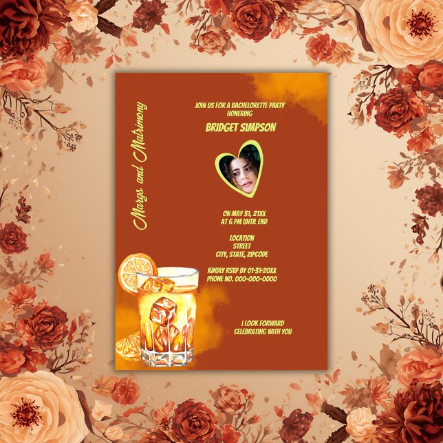 Convite margs marrons boho e votos de casamento foto da no (Criador carregado)