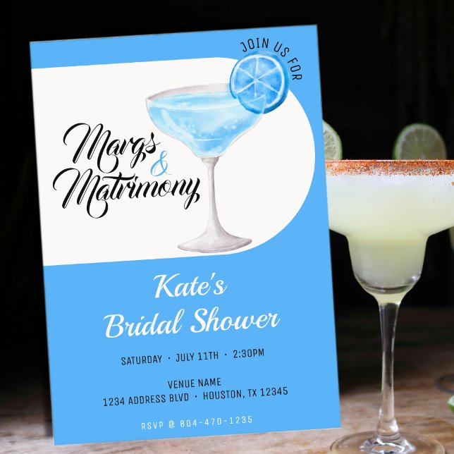 Convite Margs & Matrimony Blue & White Chá de panela (Margs & Matrimony Blue & White Bridal Shower Invitation
)