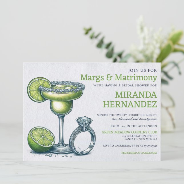 Convite Margs & Matrimony Chá de panela (Em pé/Frente)