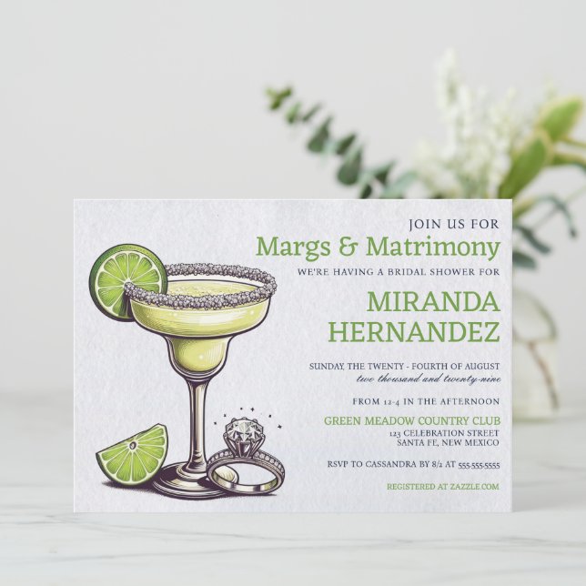 Convite Margs & Matrimony Chá de panela (Em pé/Frente)