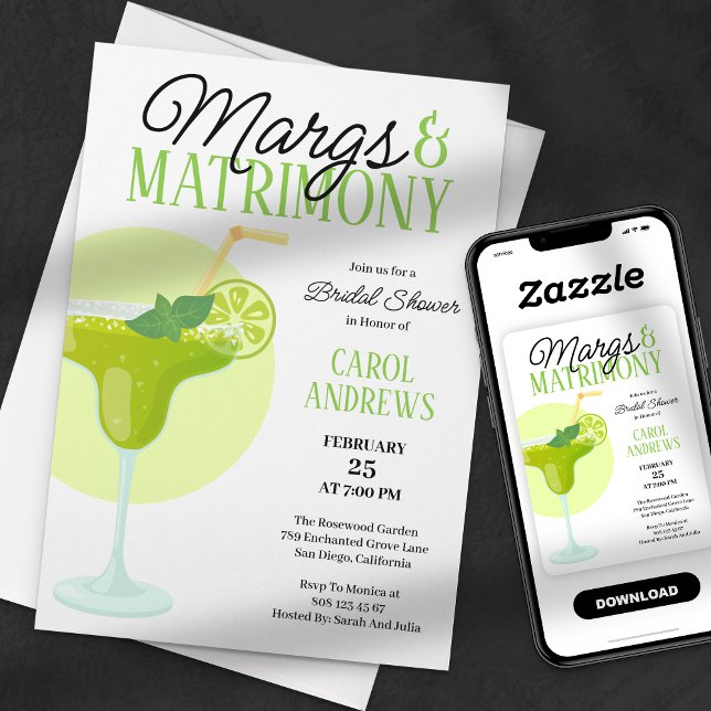 Convite Margs & Matrimony Chuveiro de Noiva Tropical Verde (Criador carregado)