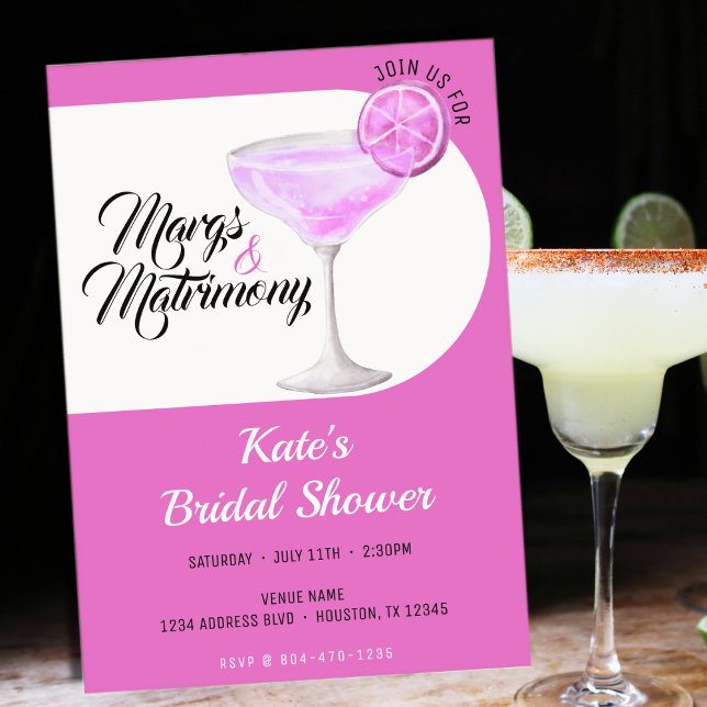 Convite Margs & Matrimony, cor-de-rosa & Chá de panela bra (Margs & Matrimony Pink & White Bridal Shower Invitation
)