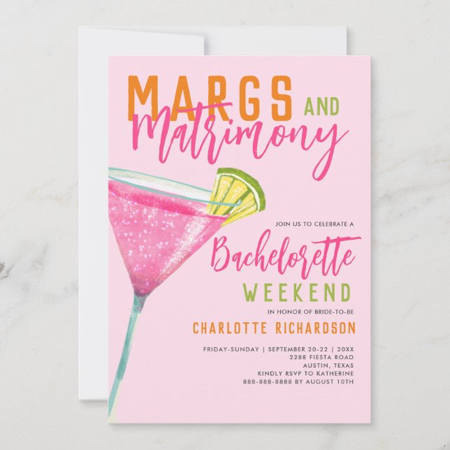 Convite Margs & Matrimony Margarita Bachelorette Weekend (Frente)