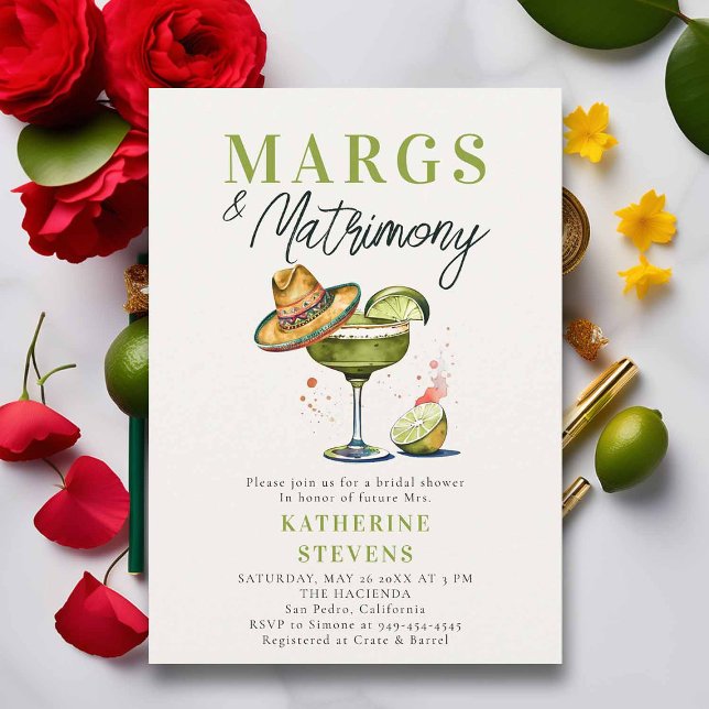 Convite Margs Matrimony Margarita Chá de panela coquetel (margs and matrimony bridal shower invitation margarita cocktail sombrero fiesta mexican)