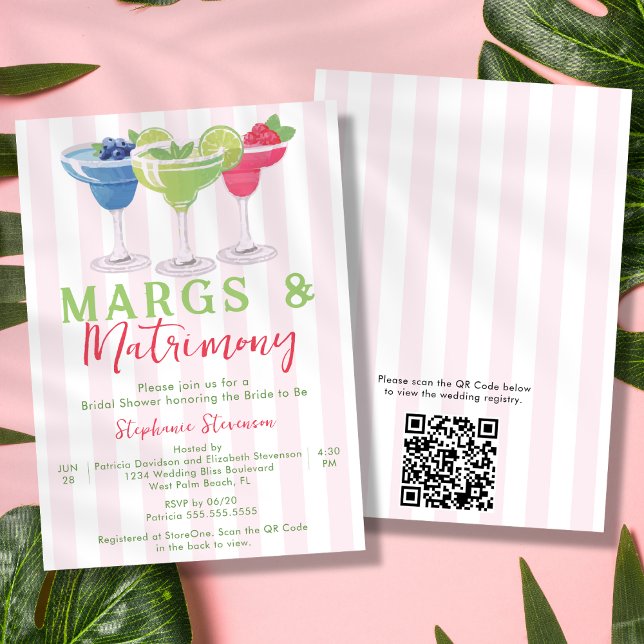 Convite Margs & Matrimony Margarita Código QR Chá de Noiva (Criador carregado)