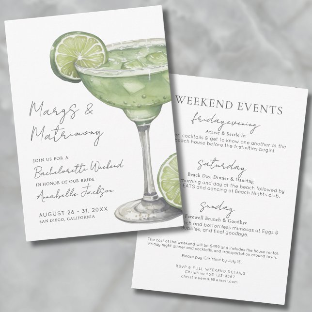 Convite Margs & Matrimony Margarita Festa de solteira (Margs & Matrimony Margarita Bachelorette Party Invitation)