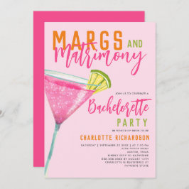 Convite Margs & Matrimony Pink Margarita Bachelorette Bash