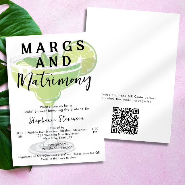 Convite Margs & Matrimony QR Code Margarita Chá de panela (Criador carregado)