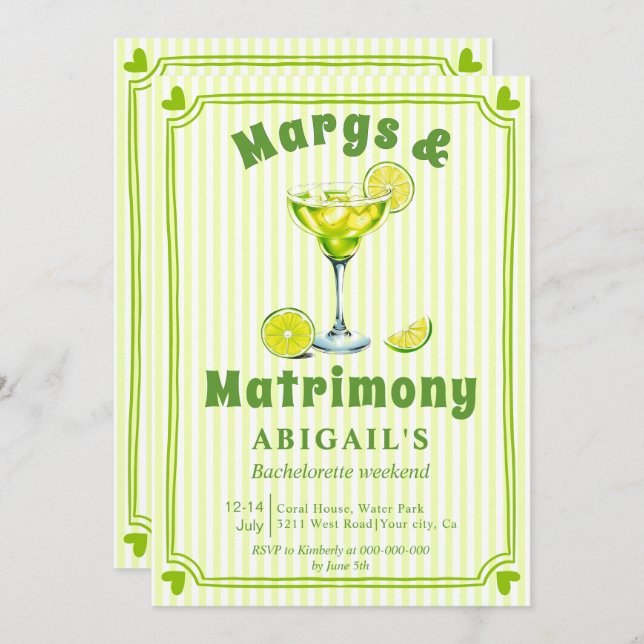 Convite Margs & Matrimony scribble bachelorette fim de sem (Frente/Verso)