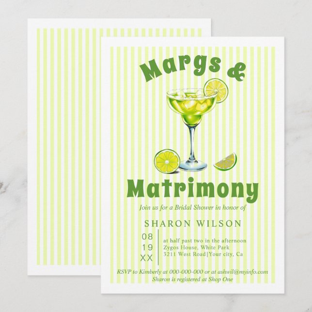 Convite Margs & Matrimony stripes chá de panela I (Frente/Verso)