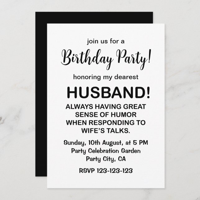 Convite Marido Hubby Cotação Engraçado Marido Aniversário (Frente/Verso)