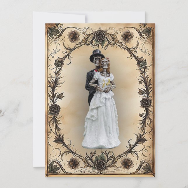 Convite Marido Unido Eternalmente e Esqueletos de Esposa (Frente)