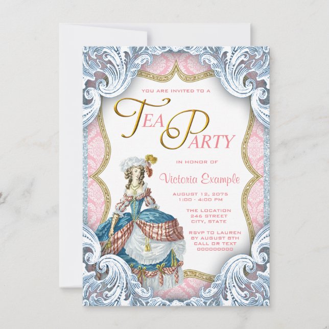 Convite Marie Antoinette Birthday Tea Party (Frente)