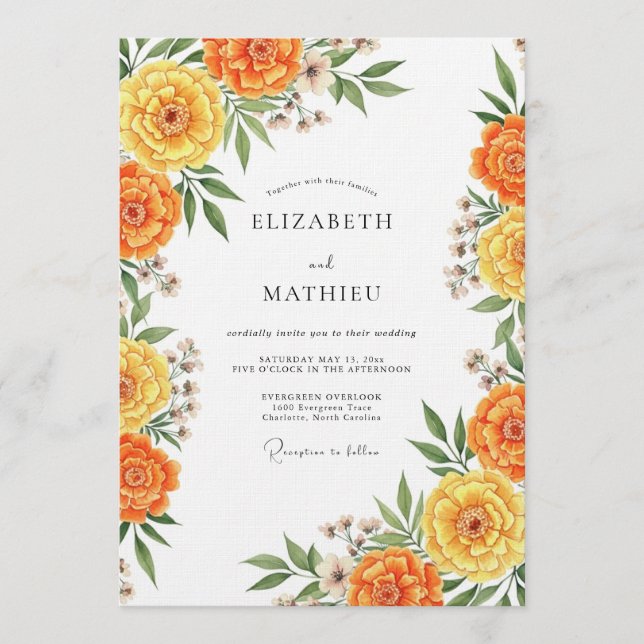 Convite Marigold Artistic Floral Wedding (Frente)