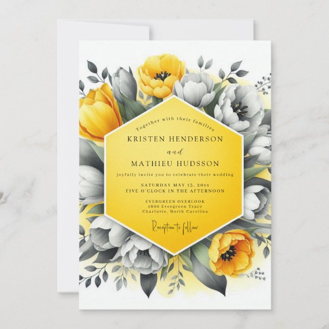 Convite Marigold Charcoal Bloom Wedding (Frente)