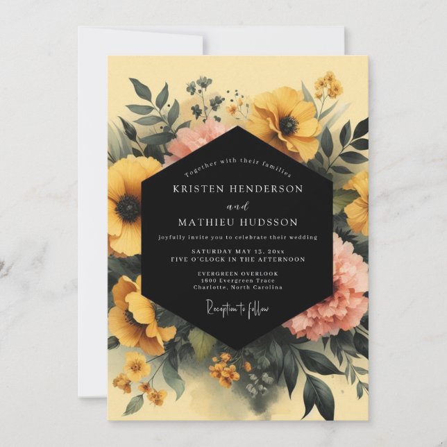 Convite Marigold Charcoal Moody Wedding (Frente)