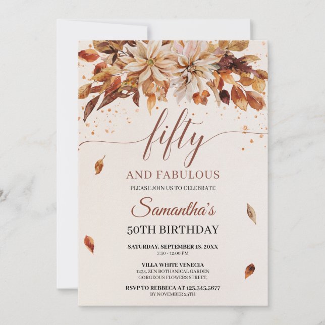 Convite Marigold Cooper Cinquenta Flores Laranja De Queda (Frente)