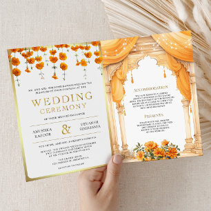 Convite Marigold Floral Mandap Hindu de Casamento no Sul d