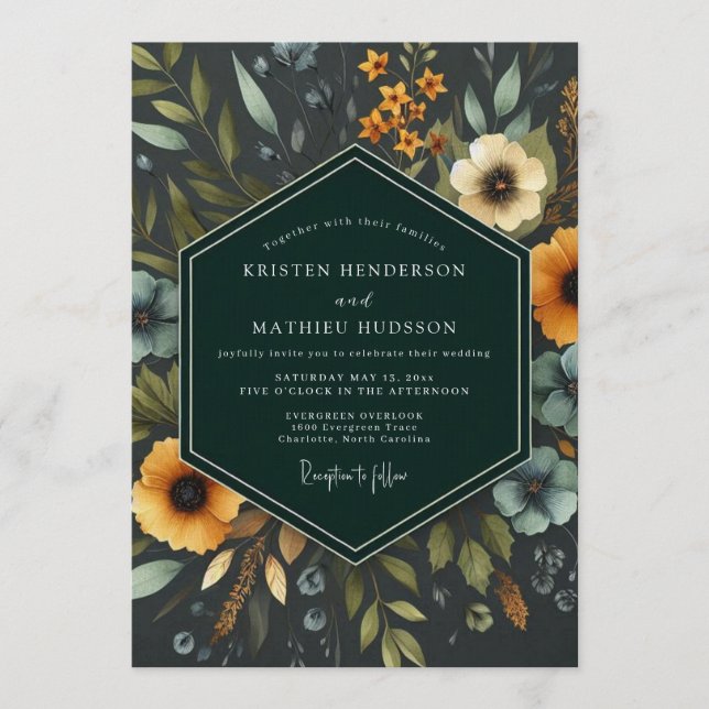 Convite Marigold Nocturnal Bloom Wedding (Frente)