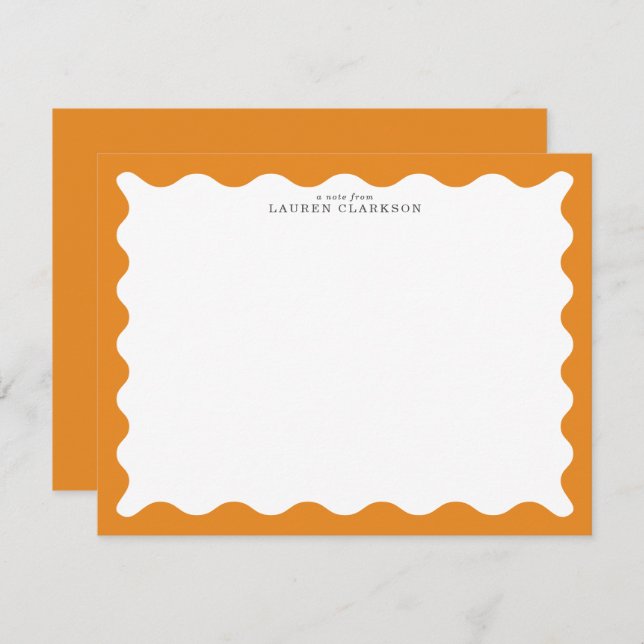 Convite Marigold Orange Wavy Frame Note Card (Frente/Verso)