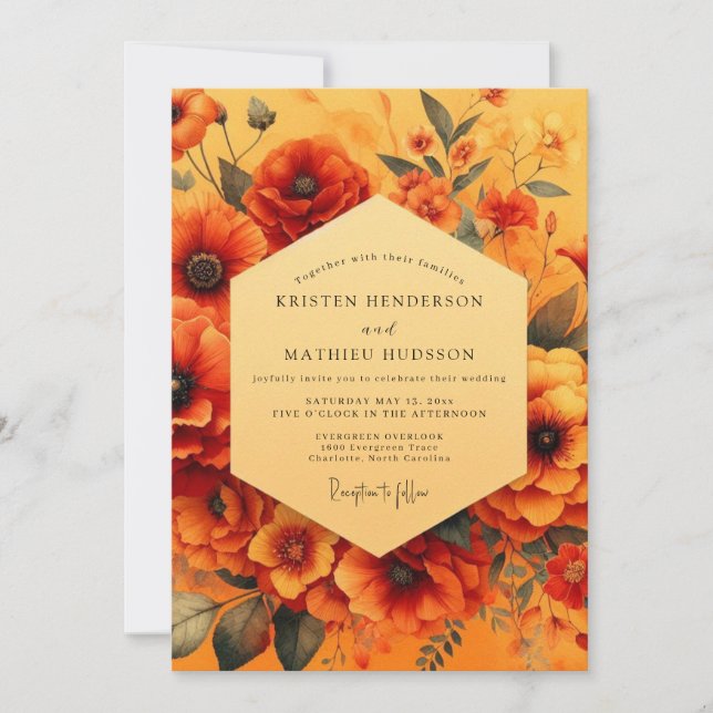 Convite Marigold Painterly Poppy Wedding (Frente)