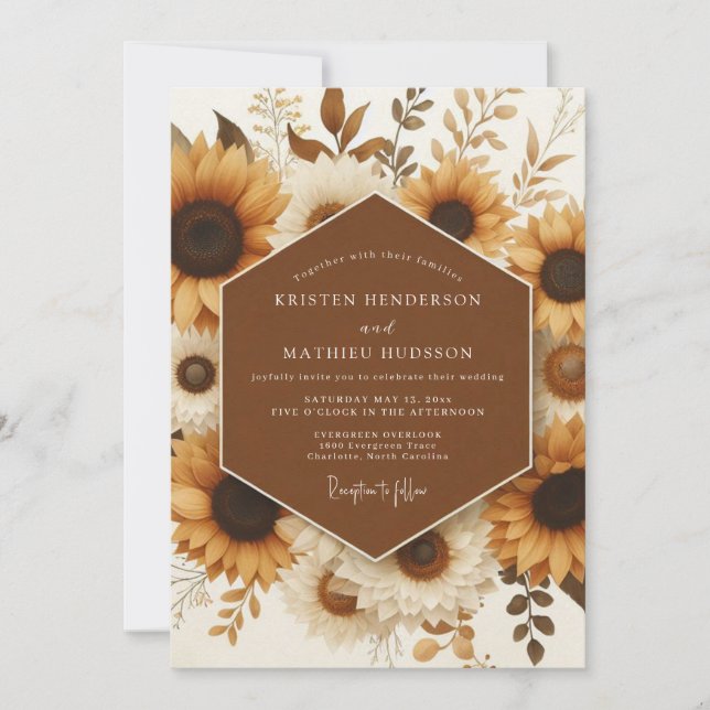 Convite Marigold Rustic Sunflower Wedding (Frente)