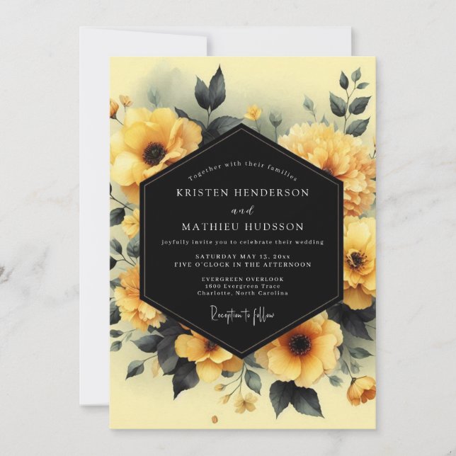 Convite Marigold Slate Moody Wedding (Frente)
