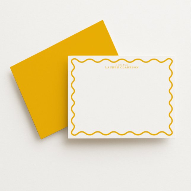 Convite Marigold Yellow Modern Wavy Border Note Card (Criador carregado)