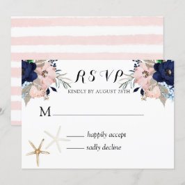 Convite Marina NMaritime Blooms Marinho Blush Weds RSVP Em