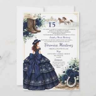 Convite Marinha Azul Floral Charro Princesa 15 Anos Espanh