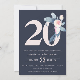 CONVITE MARINHA BEGE AZUL FLORAL 20º ANIVERSÁRIO DE QUALQU