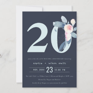 CONVITE MARINHA BEGE AZUL FLORAL 20º ANIVERSÁRIO DE QUALQU