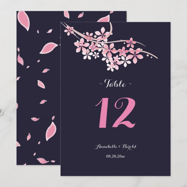 Convite Marinha de flores brancas de cerejeira casamento d (Frente/Verso)