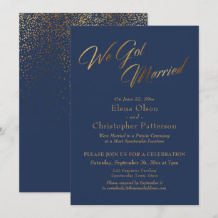 Convite Marinha e Dourado Nós nos Casamos Recepção de Conf