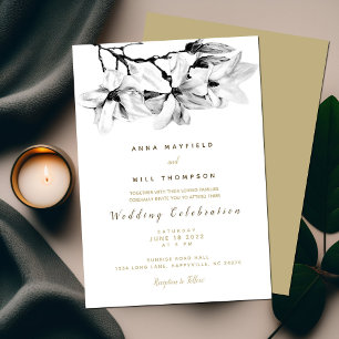 Convite Marinha Elegante, Champagne, Magnolias   Casamento