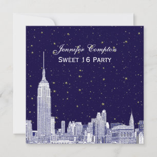 Convite Marinha NYC Silhueta da Cidade Etch Estrelas DIY B