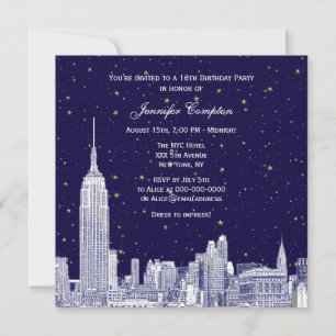 Convite Marinha NYC Silhueta da Cidade Gravação Estrelas D