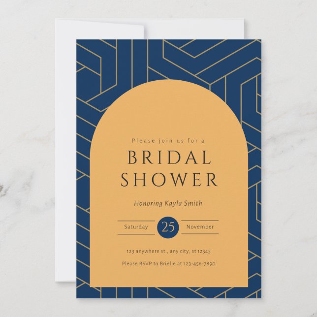 Convite Marinho abstrato e Chá de panela de Mostarda (Frente)