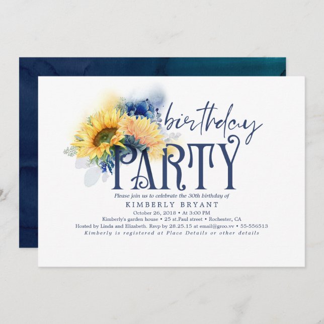 Convite Marinho Amarelo Azul Aniversário (Frente/Verso)