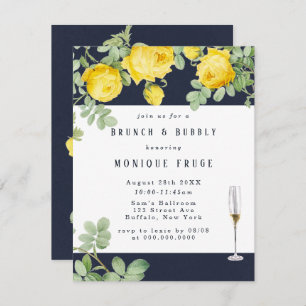 Convite Marinho Amarelo Rose Rustic Brunch & Bubble Invite