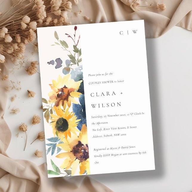 Convite Marinho Amarelo Rústico Chá Floral de Girassol (Criador carregado)