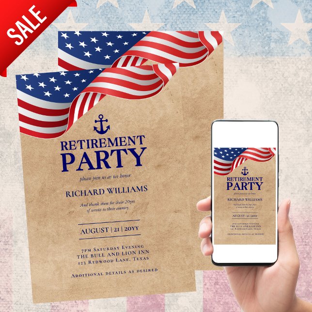 Convite MARINHO Americano Anchor Russe Bandeira Militar (Criador carregado)